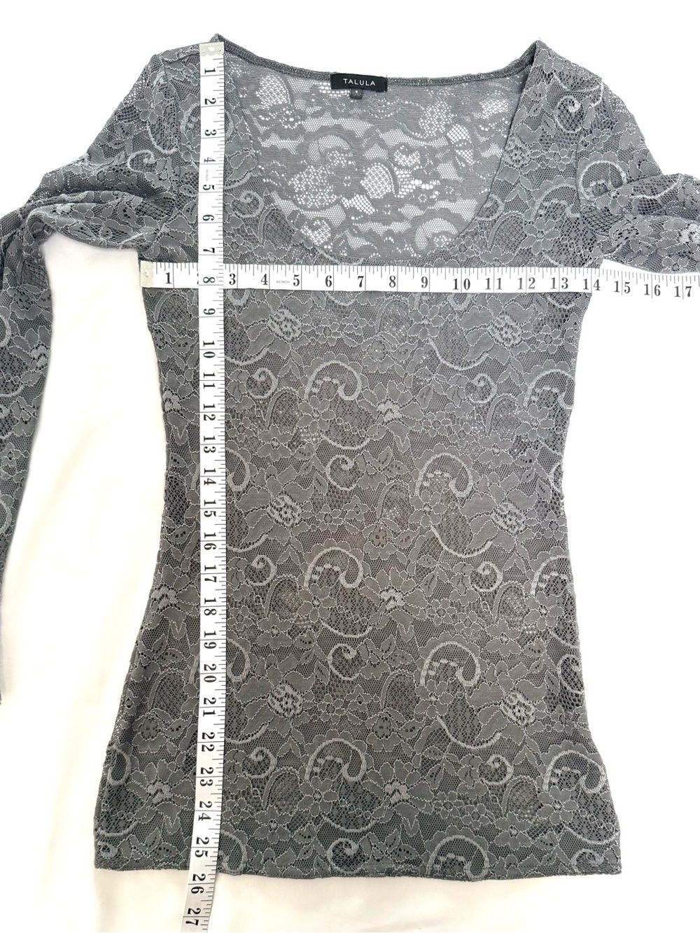 Aritzia Talula Grey Lace Long Sleeve Top Romantic Sheer Y2K - Picture 5 of 9